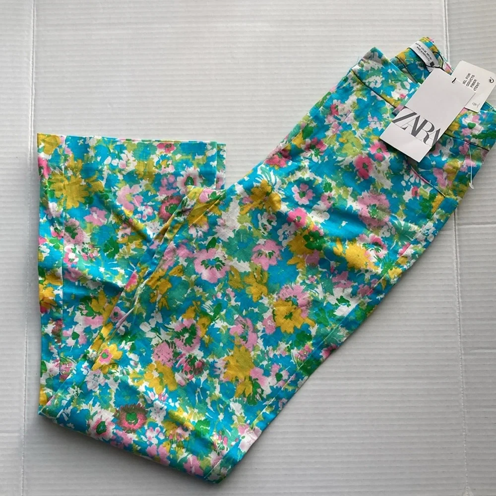 Zara Linen High Waist Floral Women’s Pants Size 2